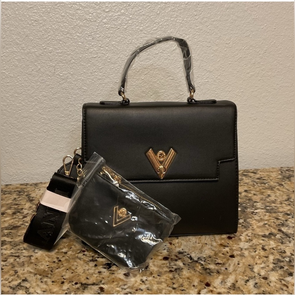 NWT Valentino Orlandi Black Top-Handle Satchel with Gold Hardware